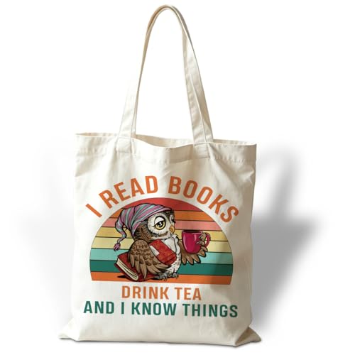 Reusable Canvas Grocery Bags, I Read Books Drink Tea And I Know Things, Funny Reusable Grocery Tote Bag, Aesthetic Bags, Canvas Tote Bag Gifts for Women Teacher - color: Style 19