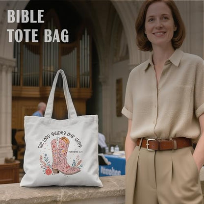 Christian Canvas Tote Bag, Western Cowboy Boot Bible