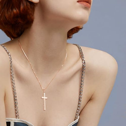 POPLYKE Cross Necklace 925 Sterling Silver Philippians 4:13 I Can Do All The Things Inspirational Necklace Gifts for Women Men 20+2'' - color: Rose Gold