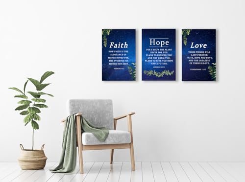 Faith, Hope & Love Bible Verse Inspirational Wall Art, Christian Canvas, A Great Religious Decor Gift for Living Room & Bedroom, (38 x 58cm x 3pcs) Framed Starry Sky - color: Bible10