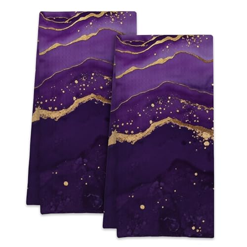 Purple Gold Marble Kitchen Towels Set of 2,Bathroom Hand Towels 16x24 Inch Absorbent Tea Washcloths for Cleaning Spring Bathroom Decor Kitchen Accessories Gifts - color: Purple Gold Marble