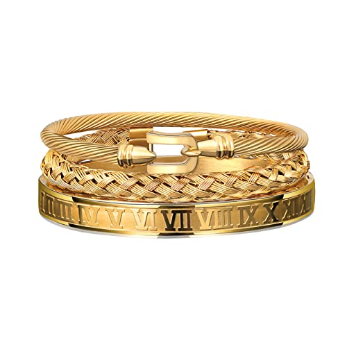 WFYOU Stainless Steel Bracelets for Men Gold Cuff Bracelet Birthday Gifts - color: Gold 6