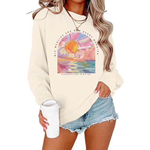 Christian Sweatshirts for Women Jesus Religious Faith Tops - color: Apricot, size: Small