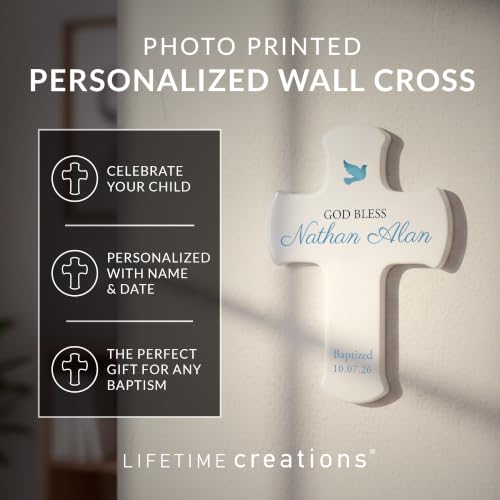 Baptism Wall Cross Personalized, Baptism Gifts for Baby Boy, 9 Inch - color: Blue