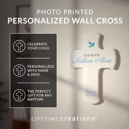 Baptism Wall Cross Personalized, Baptism Gifts for Baby Boy, 9 Inch - color: Blue