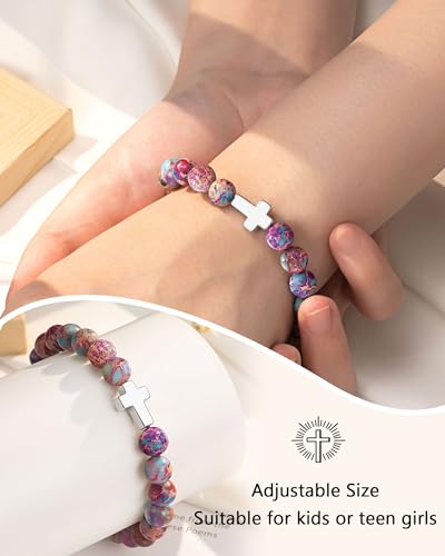 UPROMI Cross Bracelet for Girls Baptism Communion Confirmation Gifts, Kindergarten/Preschool/5th Grade/8th Grade Graduation Gifts - style: 5th Grade Grad
