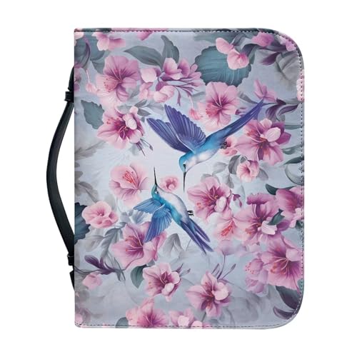 Hummingbird Flower Bible Covers Case for Women Waterproof PU Leather Bible Carrying Case for Man Bible Protector Zip Around Bible Organizer Bag - color: Hummingbird Flower, size: 2XL