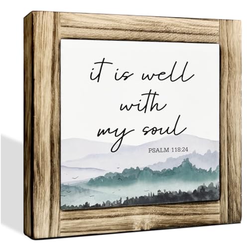HiLus It is Well with my Soul Sign, Christian Decor, Christian Wood Sign, Decorative Plaque Box Sign, Mental Health Sign, Farmhouse Wooden Table Sign, Country Style Home Decor, Christian Decor Art - color: color02