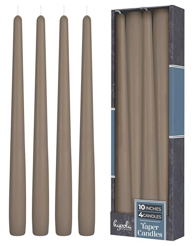 Hyoola Tall Taper Candles - 10 Inch Taupe Grey Unscented Dripless Taper Candles - 8 Hour Burn Time - 4 Pack - color: Taupe Grey, size: 10 Inch