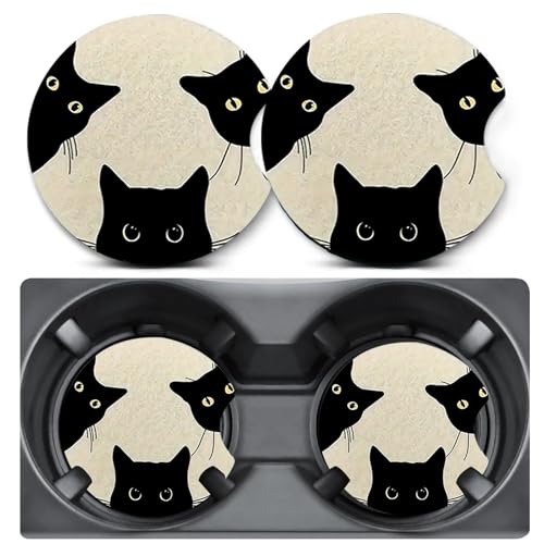 2 Pack Trio Cats Car Coasters for Cup Holder,Neoprene Anti Slip Mat - color: 3 Black Cats