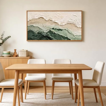 Aurlan 3D Textured Green Abstrcat Ocean Framed Canvas Wall Art 40x20 Inch - color: Green Beige (3D Textured), size: 40"L x 20"W