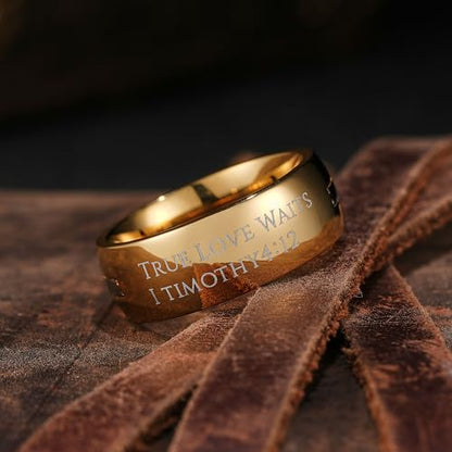 King Will Stainless Steel Men Ring Lord's Prayer Cross Ring Stainless Steel Men Wedding Ring, Wedding Band Bible Engraved Rings High Polished, Comfort Fit - color: Gold Silver