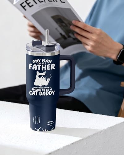 34HD Cat Dad Club Funny 40 oz Tumbler with Handle, Cat Lover Gift - color: Cat Dad Club