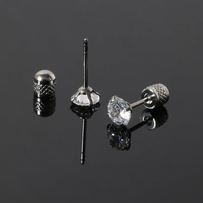 Titanium Earrings Push-in Threadless Flat Back Stud Earrings for Women Men, Cartilage Earring Hypoallergenic Cubic Zirconia Earrings Studs for Helix Tragus Piercing Jewelry - color: Silver-5mm