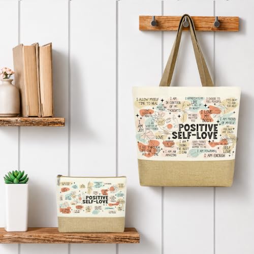 jeilink Inspirational Religious Gifts Boss Mom Birthday Christmas Tote Bag Canvas Reusable Grocery Beach Tote Black Pink - color: Positive Self Love 1748