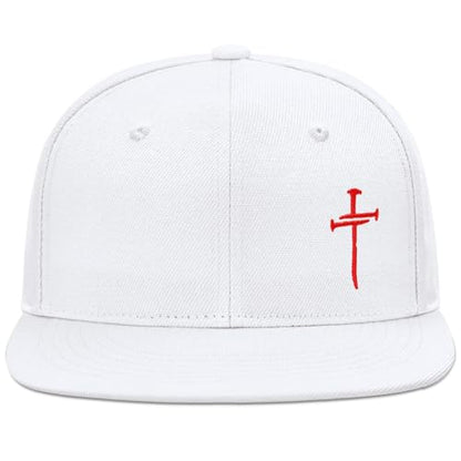 Christian Hats for Men Women - Cross Faith Flat Snapcback Hats - Religious Gifts for Thanksgiving Christmas - color: White/Cross Red