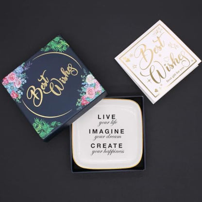 Motivational Quotes Ring Dish,Decorative Ceramic Ring Holder Jewelry Tray - style: Live Your Life