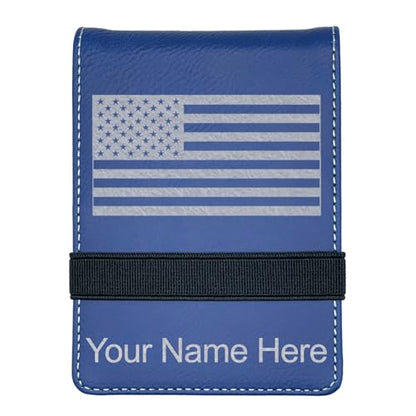 LaserGram Mini Padfolio with Notepad and Pen, Flag of the United States, Personalized Engraving Included (Dark Blue) - color: Dark Blue
