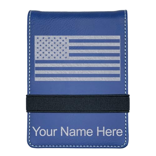 LaserGram Mini Padfolio with Notepad and Pen, Flag of the United States, Personalized Engraving Included (Dark Blue) - color: Dark Blue