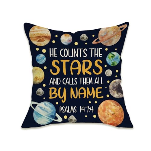 Fahrendom Christian Space Planets Decorative Throw Pillow Cover 18 x 18