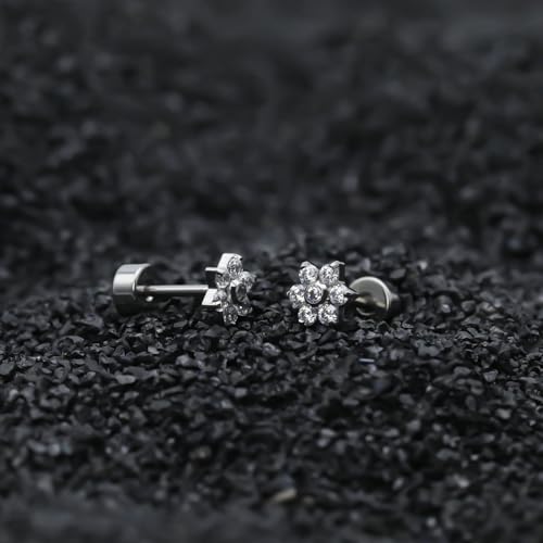 XUU 20G Flat Back Stud Earrings ASTM F136 Titanium - color: silver flower
