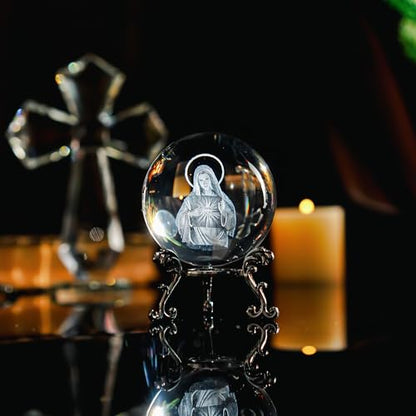 ZEERSHEE 3D Virgin Mary Crystal Ball with Stand Religious Gift Home Decor - style: Virgin Mary-2