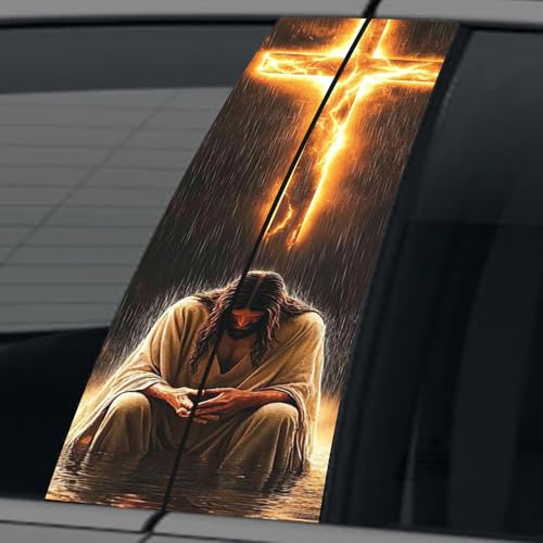 1 Pair Jesus Car B-Pillar Decals, Cross Car Center Pillar Stickers, Waterproof Vinyl Christian Vehicle Door Pillar Sticker Scratch Cover Sticker for Car Auto SUV (Jesus) - color: Jesus