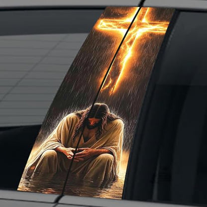 1 Pair Jesus Car B-Pillar Decals, Cross Car Center Pillar Stickers, Waterproof Vinyl Christian Vehicle Door Pillar Sticker Scratch Cover Sticker for Car Auto SUV (Jesus) - color: Jesus