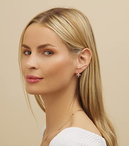 Barzel 18k Gold Plated Crystal Cross Huggies 0.5in length Earrings for Women - Made In Brazil