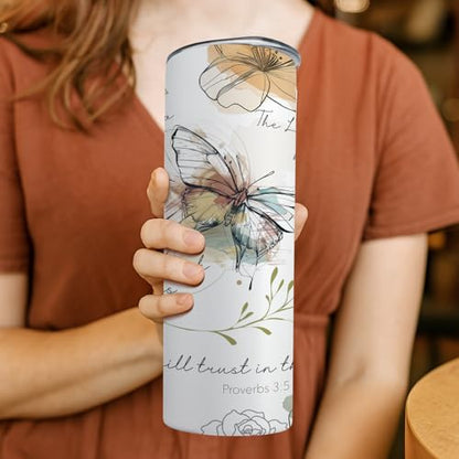 TUMBTU Christian Bible Verse Skinny Tumbler,Religious Tumbler for Women - color: White