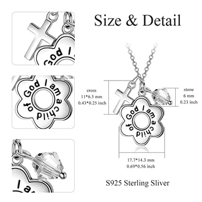 AOBOCO 925 Sterling Silver I Am a Child of God Daisy Necklace Jewelry Birthday Birthday Baptism Communion Gifts for Girls - color: Simulated Diamond