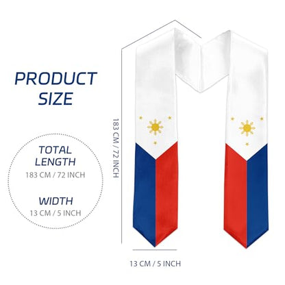 International Graduate Satin Sash Stole with National Flag Design - color: Philippines Flag