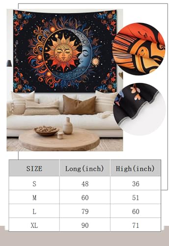 Apdidl Sun and Moon Boho Tapestry, Hippie Mandala Tapestries Wall Hanging - color: D-Boho Sun Tapestry, size: 90"L x 71"W