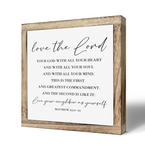 Scripture Sign - Matthew 22:37-39, Love Your Lord - Wooden Plaque, Farmhouse Table Decor, Christian Gift - color: Christian 05
