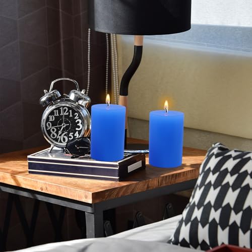 6 Packs 2.75x3.25 Inch Blue Colored Pillar Candles, Unscented Dripless Cylinder Paraffin Wax Candles for Home Table Holiday Party Spa Decor Emergency Power Outage - color: Blue
