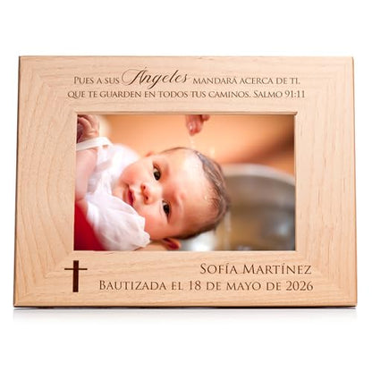 Lifetime Creations Marco de Foto Personalizado para Bautizo – Regalo de Bautismo Grabado para Niño o Niña, Recuerdo de Bautizo, Marco de Madera con Grabado (Foto 4x6 Horizontal) - color: Personalizado - Bautizo (en Español), size: 4" x 6" Landscape