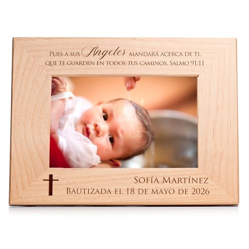 Lifetime Creations Marco de Foto Personalizado para Bautizo – Regalo de Bautismo Grabado para Niño o Niña, Recuerdo de Bautizo, Marco de Madera con Grabado (Foto 4x6 Horizontal) - color: Personalizado - Bautizo (en Español), size: 4" x 6" Landscape