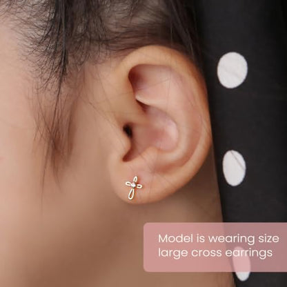 Cherished Moments Cross Earrings, .925 Sterling Silver or 14k Gold-Plated - color: Gold LG Clear