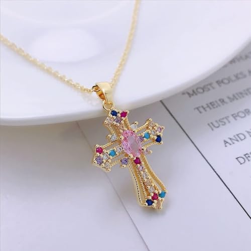 Exquisite Stainless Steel Cross Necklaces,A Perfect Blend of Gothic Style and Christian Faith, Suitable for Men and Women, Fashionable Accessories, Hypoallergenic Material - color: Colorful