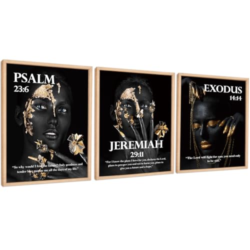 Set of 3 Poster Bible Verse Wall Art,Jeremiah 29:11 Christian Wall Decor - color: Black Christian Girl