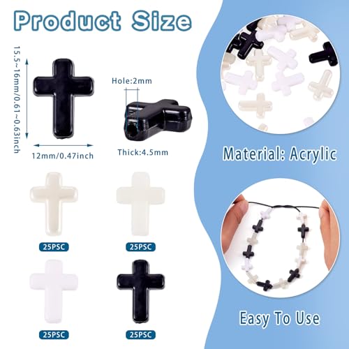 FASHEWELRY 100Pcs Black White Acrylic Cross Beads - Cute Mini Crucifix Loose Rosary Spacer for Easter, DIY Bracelet, Necklace, Jewelry Making, Earring - color: Cross-Black White