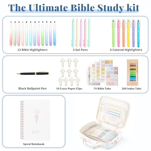 Personalized Initial Bible Cover Case for Women Bible Bag w/Study Supplies - color: Pink Bow, size: M