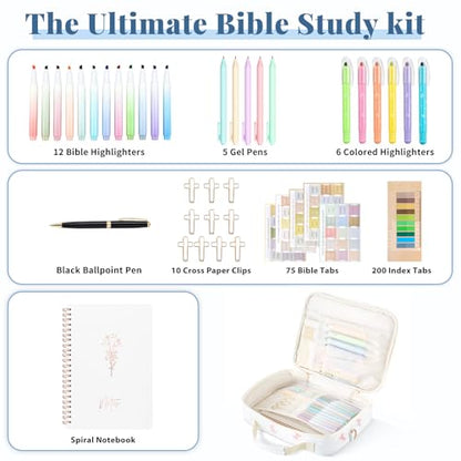 Personalized Initial Bible Cover Case for Women Bible Bag w/Study Supplies - color: Pink Bow, size: M