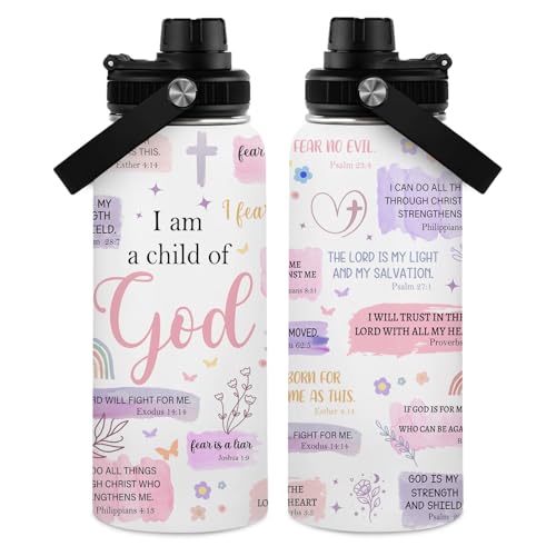Christian Gifts for Women - I Am A Child of God Gifts Baptism Tumbler - Inspirational Religious Birthday Presents for Women - Catholic Spiritual Faith Bible Verse Presents Bottle for Girl 32oz - color: Christian-Purple/I AM A Child Of God