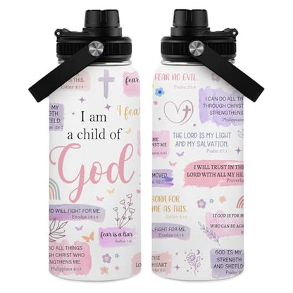Christian Gifts for Women - I Am A Child of God Gifts Baptism Tumbler - Inspirational Religious Birthday Presents for Women - Catholic Spiritual Faith Bible Verse Presents Bottle for Girl 32oz - color: Christian-Purple/I AM A Child Of God