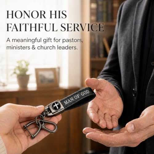 Christian Cross Leather Keychain for Men – Christian Gift for Dad Husband Son - color: Black – Man of God