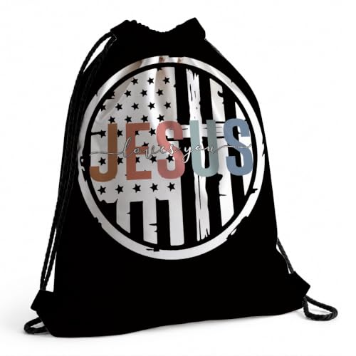 Christian Bag for Women Men, Religious Drawstring Bags - Jesus Loves You, Lightweight Foldable Drawstring Backpacks for Church visit, Sports, Travel, Practical Party Favors 090