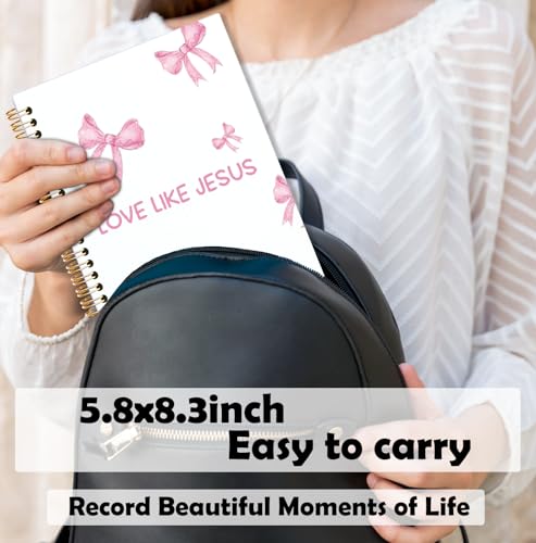 BNHJKFQZ Coquette Pink Bow Bible Journal for Women,Christian Gifts for Women Girls,Cute Bible Study Supplies Journaling Notebook,Preppy Pink Bow Hardcover Spiral Notebook 5.5 x 8.3 Inch - color: Bible -Pink