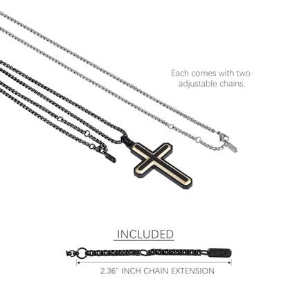 Wooden Cross Necklace for Men With Stainless steel And Black Ebony Adjustable Box Chain 24–26 inches Suitable for Everyday Wear And Christian Gifts for Men - color: Gold-D
