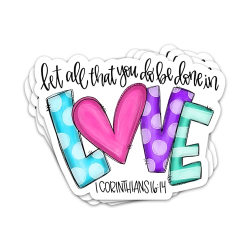 3PCs Let All that You Do Be Done in Love Sticker Christian Bible Verse Sticker Religious Jesus God Faith Scripture Waterproof Vinyl Stickers for Laptop Tumbler Decals Gifts for Adults Kids 3"x2.3"